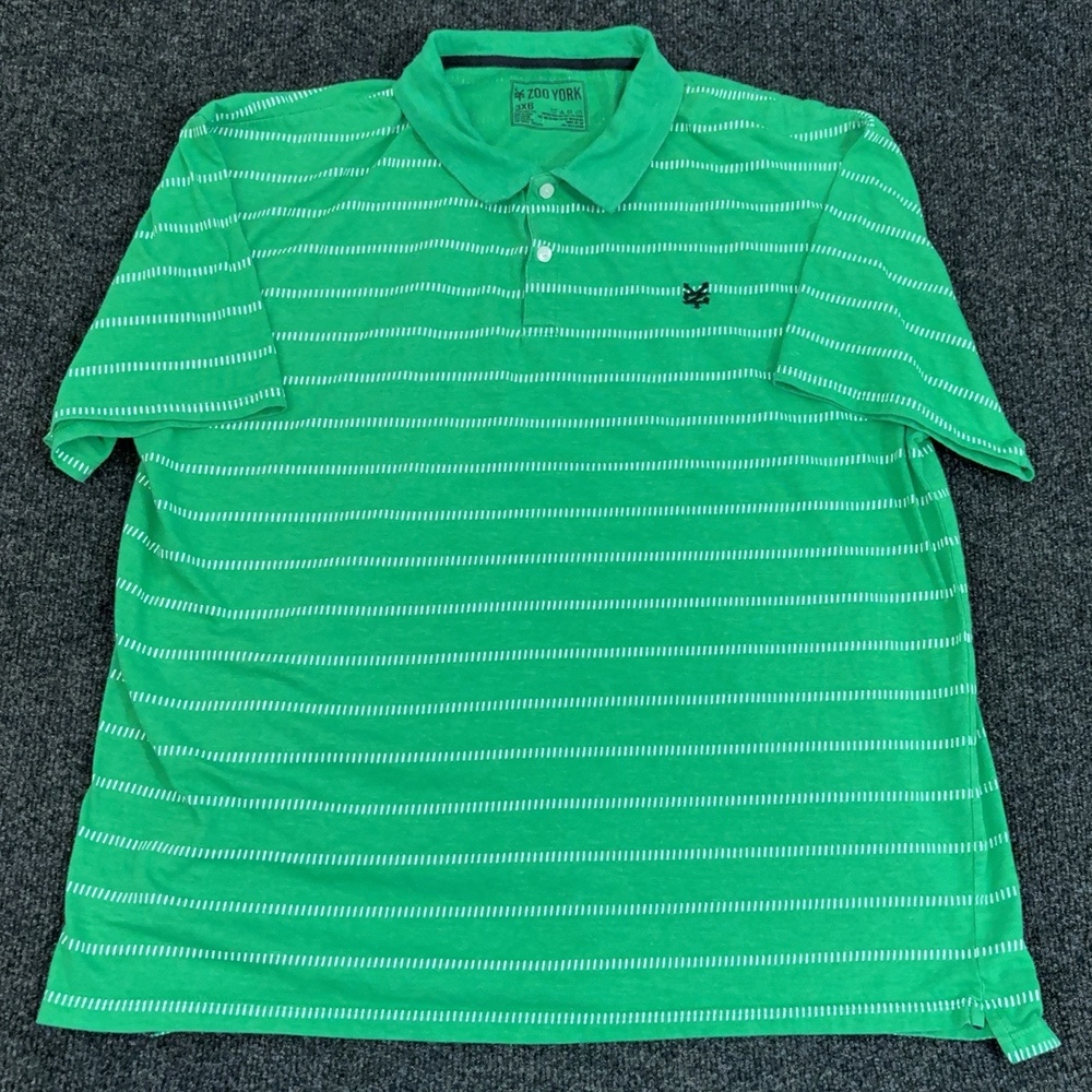 Zoo York Polo Shirt Mens Big 3X Green Stripe Cotton Blend Short Sleeve Casual